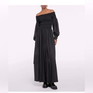 Xirena Arly Woven off shoulder black rayon dress